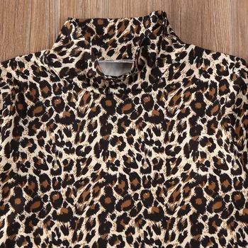 1-6Y Leopard Buksetrold Barn Baby Piger Tøj Sæt langærmet Top+Flæsekanter PU Læder Nederdel Outfit Foråret Efteråret Piger Kostumer