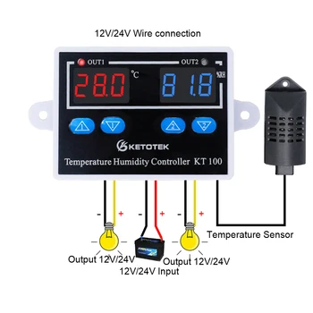 12V 24V 110V 220V KT100 Digital Termostat Hygrostaten Direkte Udgang Temperatur Luftfugtighed Controller Skifte Dobbelt Led-Display