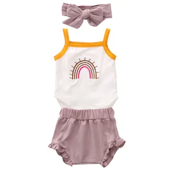 2020 Baby Sommer Tøj Nyfødte Baby Piger Tøj Rainbow Romper Top Buksedragt Shorts, Bukser Hovedbøjle 3stk Outfits Sæt