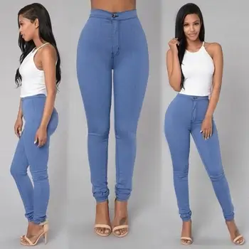 2020 Tynd, Høj Talje, Stretch Kvinder Blyant Bukser Stramme Slik-farvede Jeans i Fuld Længde Tynde kvinder jeans