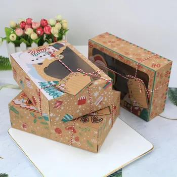 3/6/12pcs Kraft Paepr Jul Cookies gaveæske med Vindue Glædelig Jul Gave Candy Box Fødselsdag Bryllup Nye År 2021 Indretning