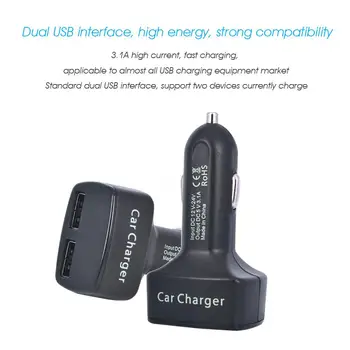 4 i 1 Dobbelt USB Bil Oplader Digital LED Display med Universal Spænding/temperatur/Løbende Meter Tester Adapter oplader