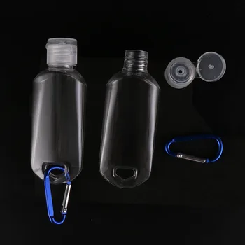 50 ml Tom Alkohol Genpåfyldelig Flaske med nøglering Krog og Filp Cap Gennemsigtig Plast Hånd Sanitizer Flaske til Rejser