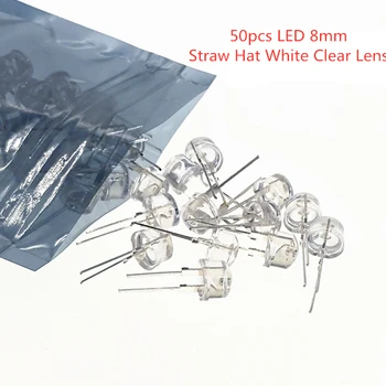 50stk LED 8mm Strå Hat Hvid Klar Linse Diode Vidvinkel Gennemsigtig 8 mm Light Emitting Diode LED-Lampe DC 3V 20mA Høj Effekt