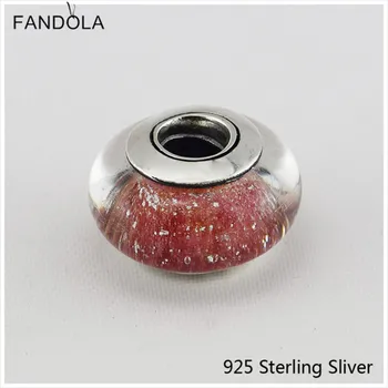 925 Sterling Sølv Anna Pink Fluorescerende Murano Glas Charm Perler Passer DIY Oprindelige Armbånd Til Kvinder
