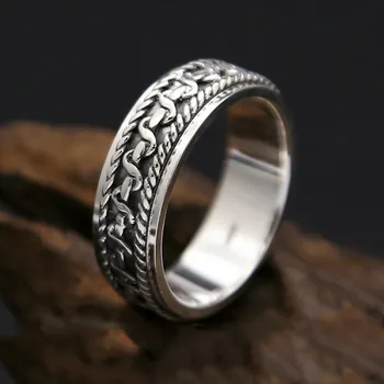 925 Sterling Sølv Vintage Black Ring For Mænd og Kvinder Spinning Thailand sølv Fælles Ring Smykker S200