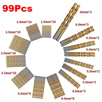 99pcs Titanium HSS spiralbor Belagt 1,5 mm - 10 mm Rustfrit Stål, HSS Høj Hastighed Boret Sæt Til Elektrisk Boremaskine Værktøjer