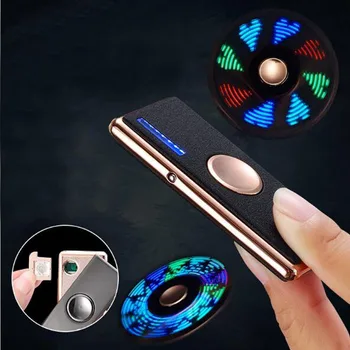 A016 Ultra-tynd Fingerspids Gyro USB-Puls Elektronisk Lighter Hånd Spinner omgivende luft. flammeloes Cigarettænder 18 Farve LED Spille Mønster