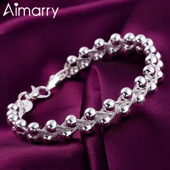 Aimarry 925 Sterling Sølv, Med Glat Perle Flette Armbånd Til Kvinder Charme Part Julegaver Bryllup Mode Smykker