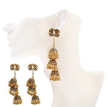 Antik Indisk Påfugl Kvinders Kvast Jhumka Øreringe Etniske Sigøjner Guld Farve Bell Drop Øreringe, Mode Smykker