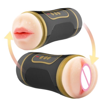 Automatisk Vibrationer Mandlige Masturbator Realistisk Vaginal Fast Fisse Håndsex Cup Dual Blowjobs Hoved Adult Oral Sex Legetøj For Manden