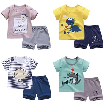 Baby-Blød Bomuld Shorts, T-shirt, Drenge og Piger, Børn Dinosaur Tegneserie Tøj, 0-6 År Billige Materiale