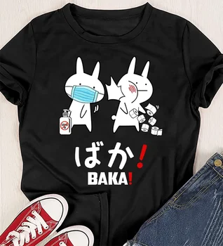 Baka T-shirt 2020 T-Shirt i Ren Bomuld Åndbar Camisetas Japansk Sød Kanin Slap Kvinder Mænd Tshirt