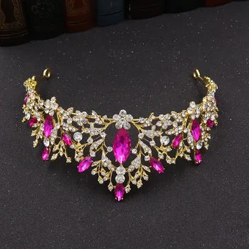 Barok Guld Farve Krystal Hjerte Brude Tiaras Crown Vintage Rhinestone Festspil Diadem Cz Hovedbøjle Bryllup Hår Tilbehør