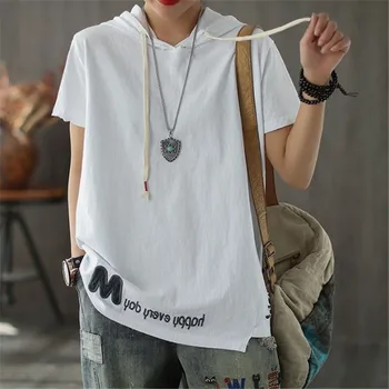 Bomuld Kortærmede T-Shirt Kvindelige Studerende Kunst Hoodie Nye Ins Stil Afslappet Hoodie Til Sommer