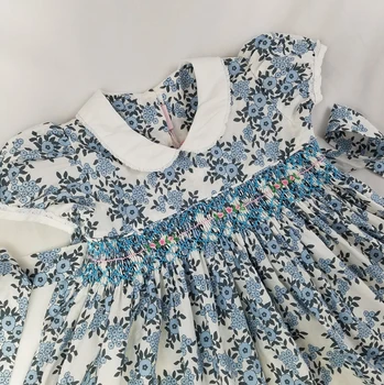 Børn piger kjole med smocking 2020 smocked kjoler til lille pige elegante prinsesse vintage blomstret kjole sommer børn tøj