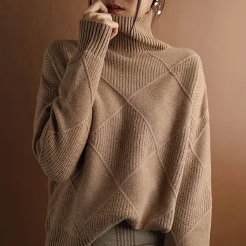 Cashmere sweater kvinder turtleneck sweater ren farve strikket rullekrave pullover ren uld løs i stor størrelse sweater kvinder