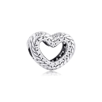 CKK Sølv 925 Smykker Slange Kæde Mønster Åbent Hjerte Charme Passer Oprindelige Armbånd, Sterling Sølv Perler