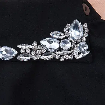 Damer Kvinder Dråbe Vand Efterligning Crystal Chiffon Falske Kraver Smykker Rhinestone Revers Aftagelig Knap Halvdelen-Skjorte Bluse