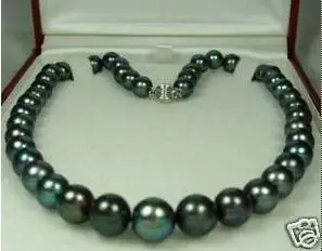 Dejlig 8-9mm Sort Tahitian Naturlige Perle Halskæde 17
