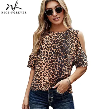 Dejlig-for Evigt Efterår Mode Kold Skulder Leopard T-shirts Løse Kvinder Casual t-Shirts Toppe T054