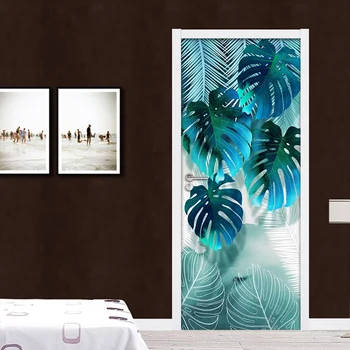 Døren Vægmaleri Abstrakte Blad Kreative DIY selvklæbende Wall Sticker Køkken Stue Soveværelse Dør Tapet Papel De 3D-Parede