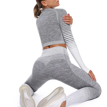Efteråret Problemfri Kvinder i Yoga-Sæt 2 delt langærmet Top Høj Talje Sport Leggings Fitness Tøj, Sport Passer til Fitness-Sæt til Kvinder