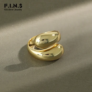 F. I. N. S koreanske S925 Sterling Sølv Ring Glat Dråbe Vand Åbning Kvindelige Ring To-tone Bred Finger Ringe til Kvinder Fine Smykker