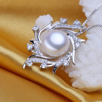 FENASY Boheme 925 Sterling Sølv Natural Pearl Halskæder Til Kvinder Mode Geometriske Blad Perle Vedhæng Smykker