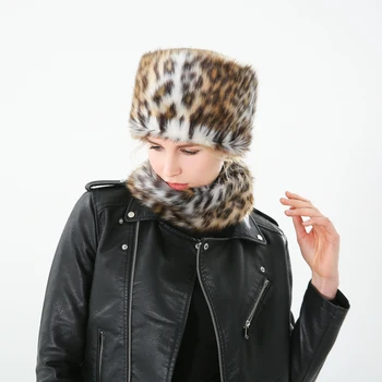 FOXMOTHER 2019 Vinter Faux Fur Leopard Tørklæde Og Hatte sætter Kvinder og Tørklæder halsvarmer