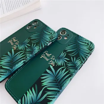 Grøn banan blad phone Case For iphone 12 12Pro Antal 11 11Pro X XR XS 7 8Plus SE for Apple airpods 1 2 Pro silikone case cover