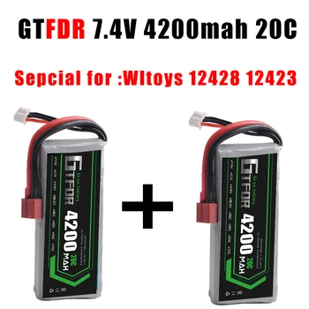 GTFDR 2STK Rc Lipo Batteri 2S 7.4 V 4200mah 20C Antal 40C til feiyue 03 Wltoys 12428 12423 1:12 fjernstyret Bil Reservedele