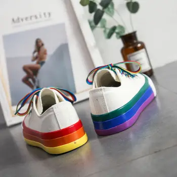 Gul Platform Lejligheder Kvinder Luksuriøse Designer-Rainbow Lærred Sko, Mode Hvide Sneakers Harajuku Afslappet Snøre Slyngplanter Loafers