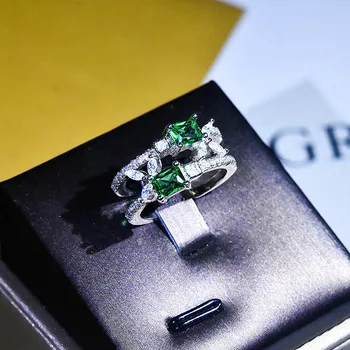 Handmde Løfte Emerald cz Ring i 925 sterling sølv Bijou Engagement Bryllup band Ringe til Kvinder, Brude Fin Fest Smykker Gave