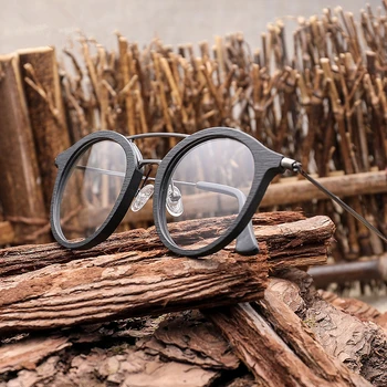 HDCRAFTER runde briller rammer for kvinder, Træ, Korn Optiske Briller Stel med klar Linse Mænd Kvinder Læsning Briller