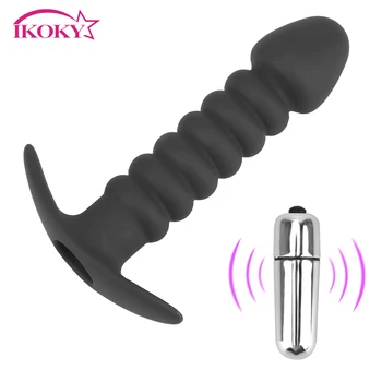 IKOKY Silikone Tråd Anal Plug Vibrator Klitoris Stimulation Voksen Sex Legetøj Massageapparat Håndsex Butt Plug Vibrator