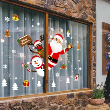 Juledekoration Vindue Klistermærker Santa Claus Flytbare Væg i Stor Størrelse Klistermærke til Butik Hjem Xmas Nye År Navidad Forsyninger