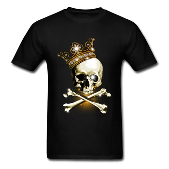 Kongen Af Bling 2018 Sjove Kraniet Print Mænd T-Shirts Pirat Korslagte knogler & Crown Print Voksne Plus Size Sort T-shirt For Hipster