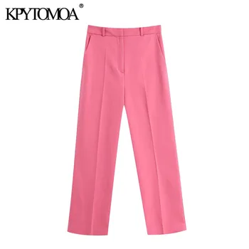 KPYTOMOA Kvinder 2020 Chic Mode Kontor Slid Lige Bukser Vintage Lynlås sidelommer Kvindelige Ankel Bukser Pantalones