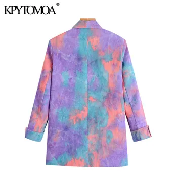 KPYTOMOA Kvinder 2020 Mode Enkelt Knap Tie-dye Blazer Vintage Pels Lange Ærmer, Lommer Kvindelige Overtøj Smarte Toppe