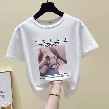 Kvinde t-shirts Pink Print Bomuld kortærmet koreanske T-Shirt Femme Nye Sommer 2020 Kawaii Tøj, T-shirt Tee Toppe Camiseta Mujer