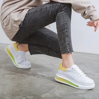 Kvinder kausale sko mærke luften hvid Ægte Læder Platform fastkile Casual Kører Sport Tennis Skateboard Gå flats