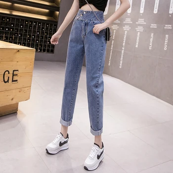 Kvinders jeans 2020 efteråret nye koreanske version af høj talje, straight-ben bukser er tynde ni-punkt harem bukser, jeans kvinder