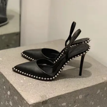 Kvinders sko 2020 nye sexet nitte stål bolden kant, spids tå Baotou sandaler slank hæl, høj hæl hule kvinder sko
