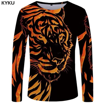 KYKU Tiger T-shirt Mænd langærmet skjorte Flamme Japan Dyr Cool Print Punk Sjove T-shirts Rock Herre Beklædning Korte Ærmer