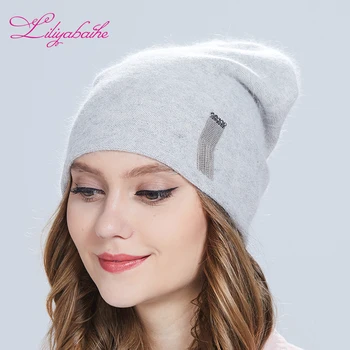 Liliyabaihe Efterår og vinter hat kvinder hat med angora uld strikket kanten dekoration varme hatte