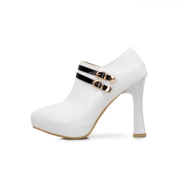 Luksus sko kvinder Plus size 50 Pumps Patent læder sexy høje hæle spids tå zip-ankel platform fest bryllup sko T2185-1