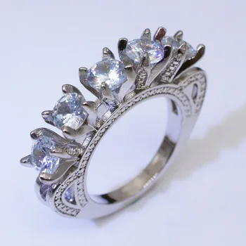 Luksus Stor Krystal Hvide Geometriske Sten Ring Kvindelige 925 Sølv Forlovelsesring Vintage Part Vielsesringe For Kvinder