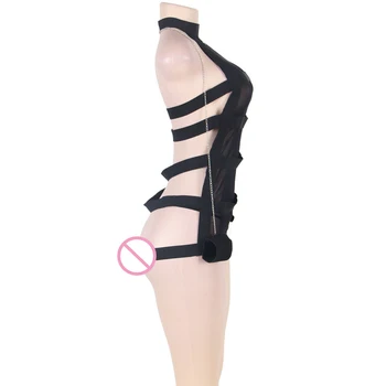 M-xxxl 5xl kvinder plus size lingeri sorte bandage gennemsigtig babydoll Håndjern sexet cosplay kostumer hofteholder sæt, g-streng 150
