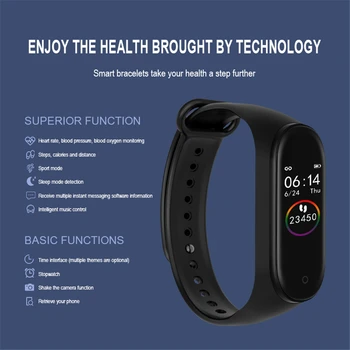 M4 Fitness Smart Armbånd Bloeddruk Hartslagmeter Kleurrijke Touch Screen Smart Band Polsband Stappenteller voor Mannen Kinderen